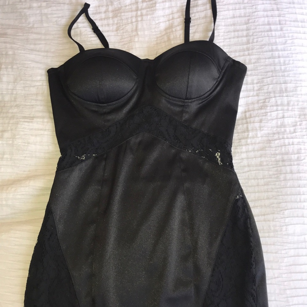 Black silk, lace detail dress